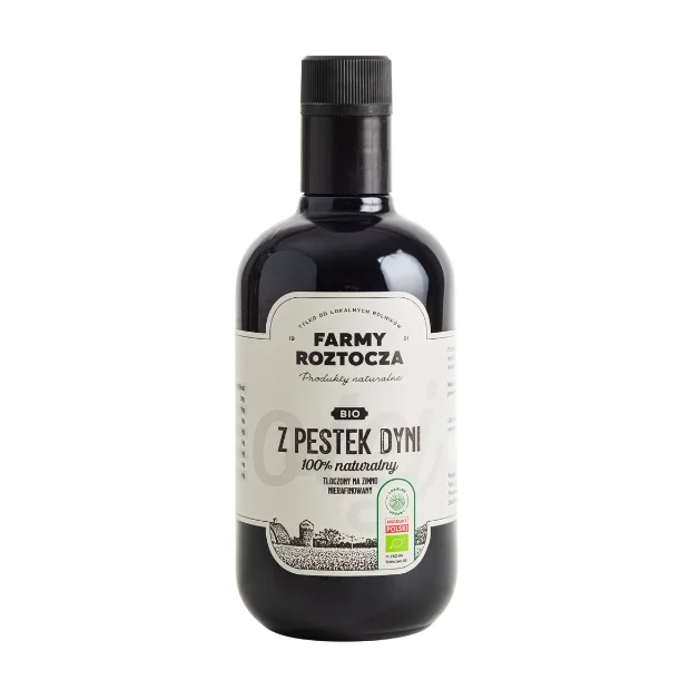 Olej z Pestek dyni Bio tłoczony na zimno 500 ml Farmy Roztocza