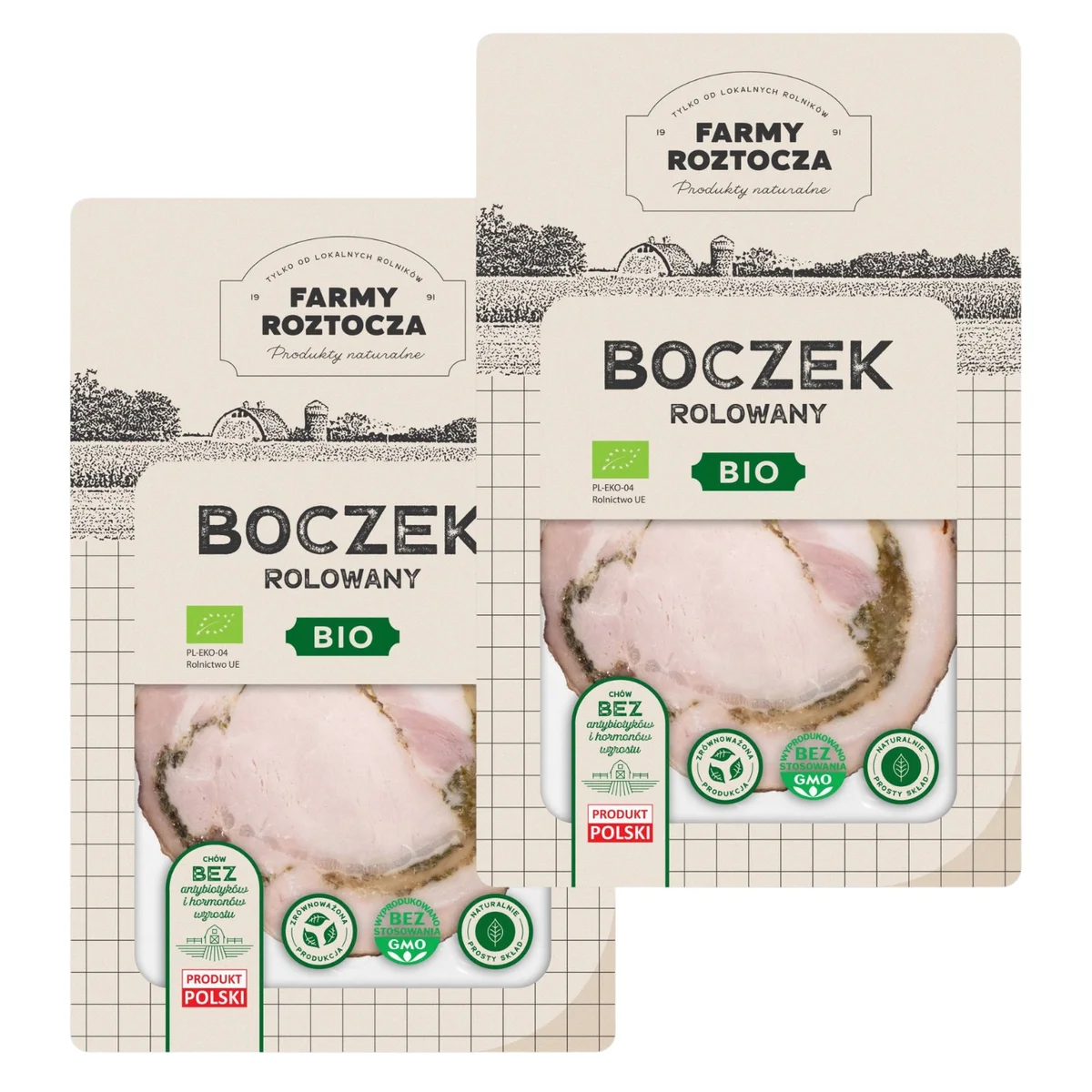 Boczek rolowany w plastrach w plastrach Bio 200 g Farmy Roztocza