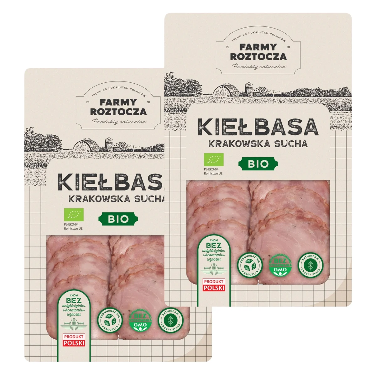 Kiełbasa krakowska sucha w plastrach Bio 200 g Farmy Roztocza