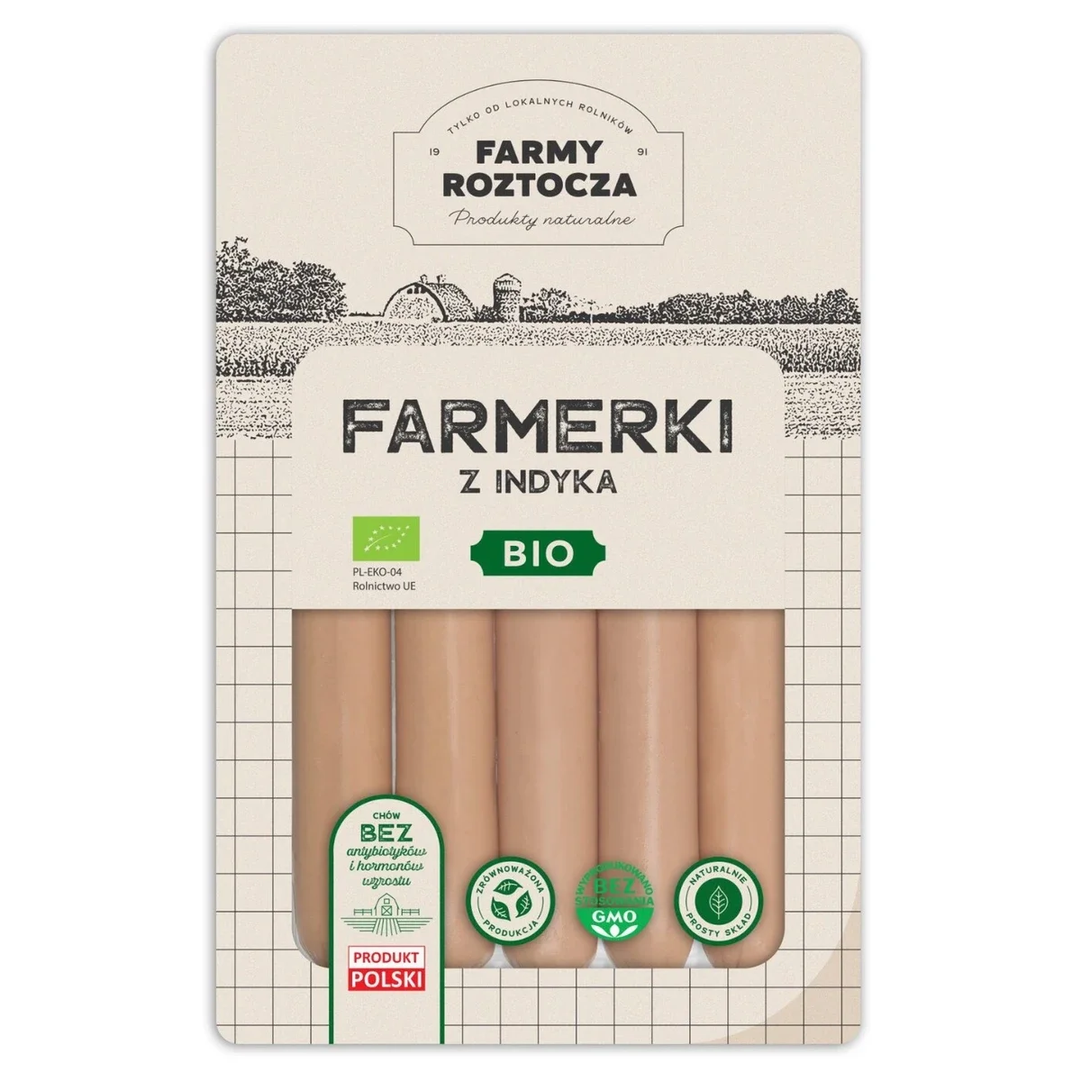 Parówki Farmerki z indyka Bio 250 g Farmy Roztocza
