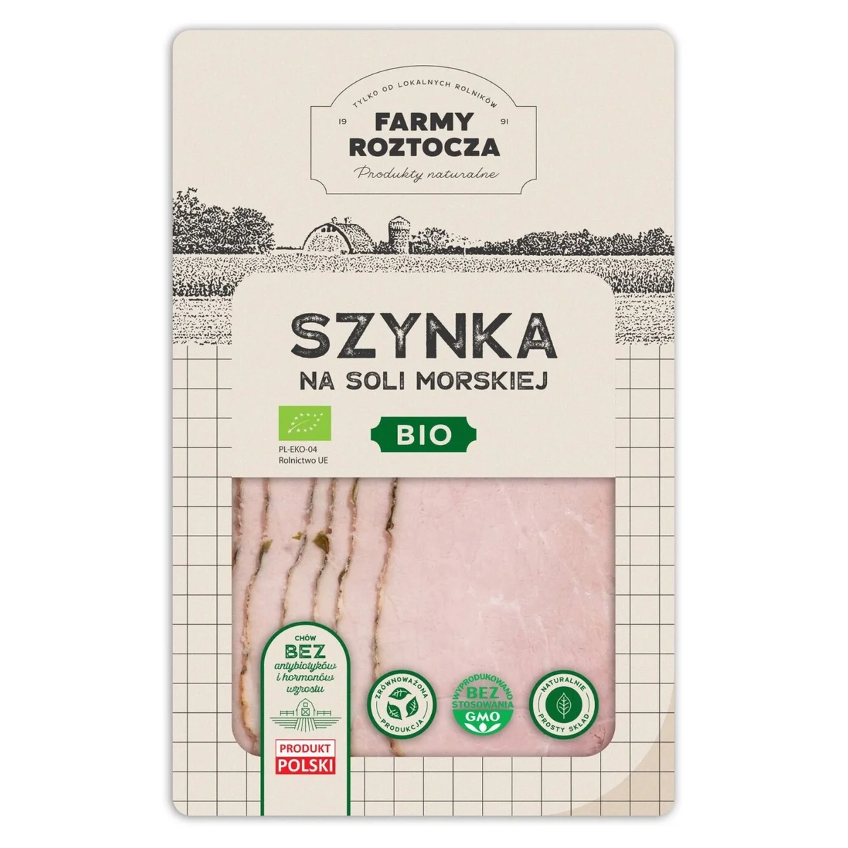 Szynka na soli morskiej w plastrach Bio 100 g Farmy Roztocza