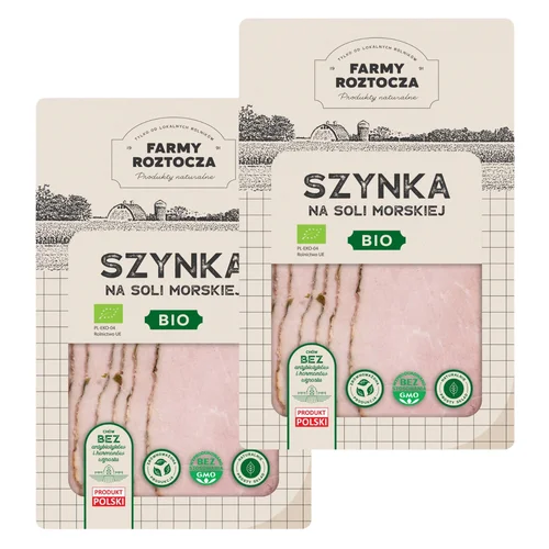 Szynka na soli morskiej w plastrach Bio 200 g Farmy Roztocza