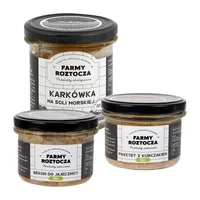 Zestaw wyrobów mięsnych Bio: bekon do jajecznicy, pasztet z kurczakiem, karkówka na soli morskiej Farmy Roztocza