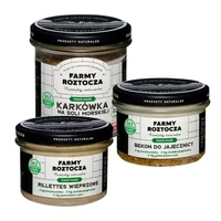 Zestaw wyrobów mięsnych w słoiku: rillettes wieprzowe, bekon do jajecznicy, karkówka na soli morskiej Farmy Roztocza